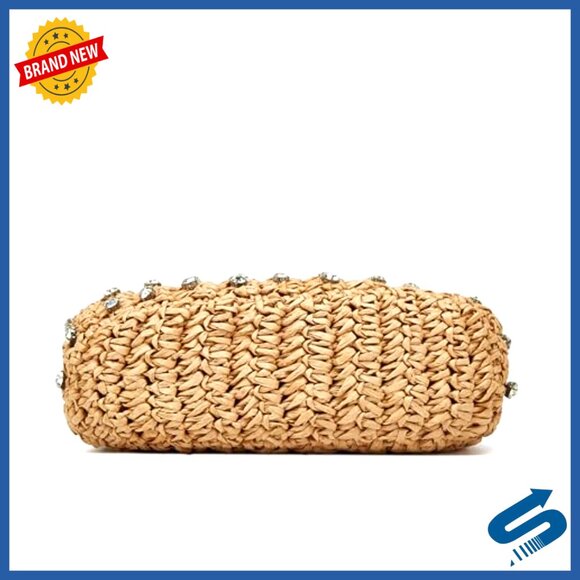 Straw Woven Clutch Purse Dumpling Shape Bohemian Beach Vacation Bag